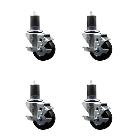 Service Caster 3'' Hard Rubber Swivel 1-5/8'' Expanding Stem Caster Set with Brake, 4PK SCC-EX20S314-HRS-TLB-158-4